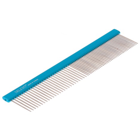 Расчёска DeLIGHT алюминиевая с плоской синей ручкой 19,5 см, зуб 2,8 см 316650-6