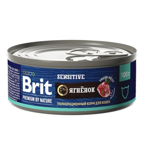 Консервы Brit Premium by Nature с мясом ягнёнка для кошек с чувствительным пищеварением 100г