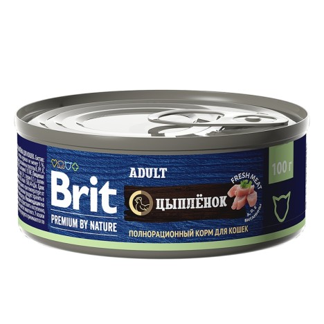 Консервы Brit Premium by Nature с мясом цыплёнка для кошек 100гр