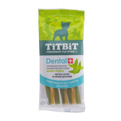 Лакомство TitBit Дентал + Палочка витая с сыром для собак мини-пород