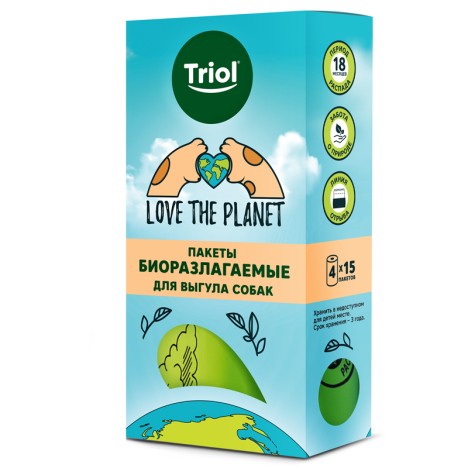 Пакеты Triol LOVE THE PLANET биоразлагаемые для выгула собак (4 рулона)