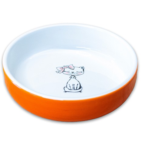 Миска Mr.Kranch "Кошка с бантиком"керамическая для кошек, оранжевая 370 мл 