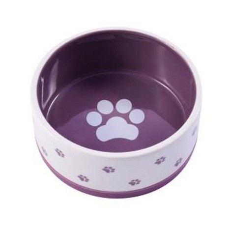 Миска Mr.Kranch керамическая нескользящая для собак, белая с фиолетовым 360 мл