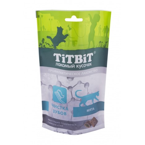 Лакомство TitBit Хрустящие подушечки с мясом утки для чистки зубов для кошек 60 г