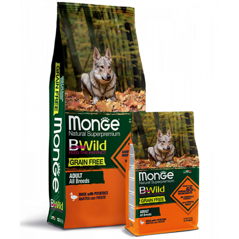 Сухой корм Monge Bwild Grain Free Adult беззерновой с уткой и картофелем для взрослых собак всех пород 