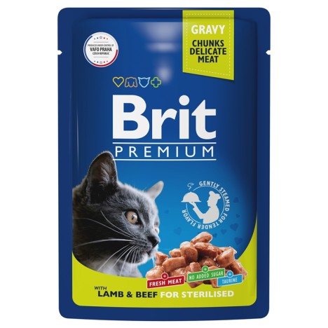 Влажный корм Brit Premium ягненок и говядина в соусе для стерилизованных кошек 85 г