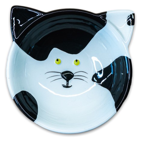 Миска Mr.Kranch "Мордочка кошки" керамическая для кошек, черно-белая 120 мл 