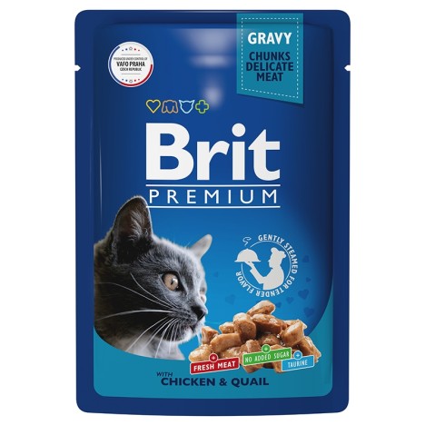 Влажный корм Brit Premium цыпленок и перепелка в соусе для кошек 85 г