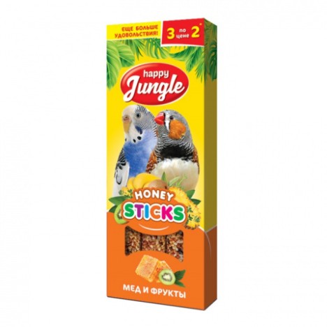 Лакомство Happy Jungle Sticks палочки с медом и фруктами для птиц 3 шт.