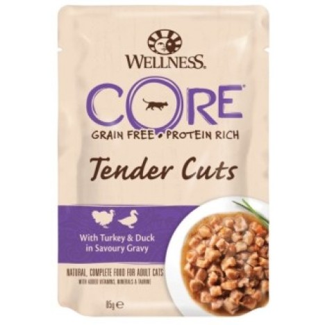 Влажный корм WELLNESS CORE TENDER CUTS индейка с уткой в виде нарезки в соусе для кошек 85гр