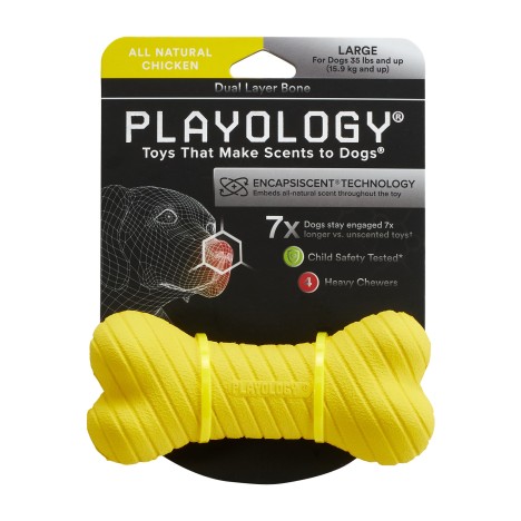 Игрушка Playology DUAL LAYER BONE двухслойная жевательная косточка с ароматом курицы, желтая