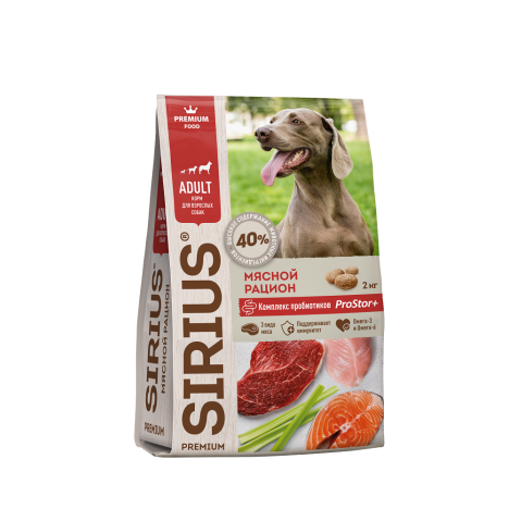 Сухой корм SIRIUS мясной рацион для взрослых собак всех пород