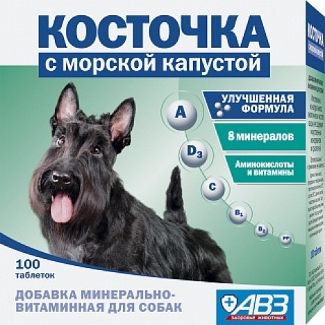 Витаминно-минеральная добавка АВЗ Косточка "Морская капуста" для собак 100таб.