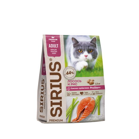 Сухой корм SIRIUS с лососем и рисом для взрослых кошек