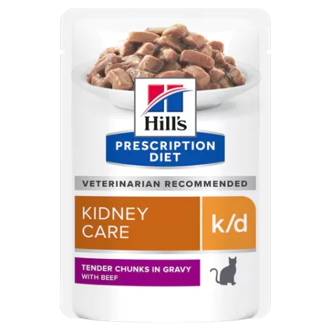 Влажный корм Hill's Prescription Diet k/d Kidney Care с говядиной для кошек при профилактике заболеваний почек 85гр