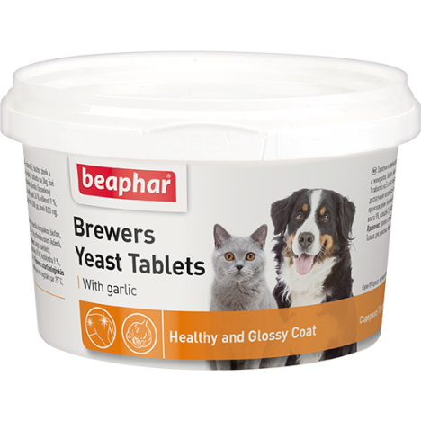Кормовая добавка Beaphar Brewers Yeast Tablets пивные дрожжи с чесноком для кошек и собак 250таб.