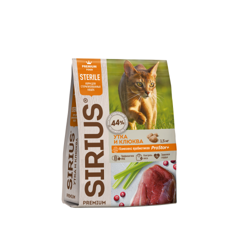 Сухой корм SIRIUS с уткой и клюквой для стерилизованных кошек
